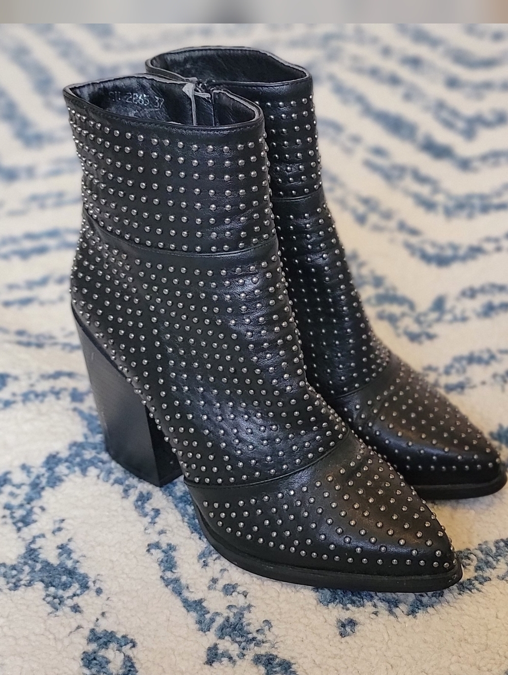 Studded Black Women's Ankle  Bootie, Size 6